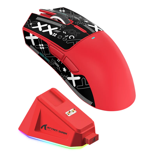 Игровая беспроводная мышь ATTACK SHARK X11 / Сенсор PAW3311 / 22000 DPI / Док-станция в комплекте / Red 6700 фото