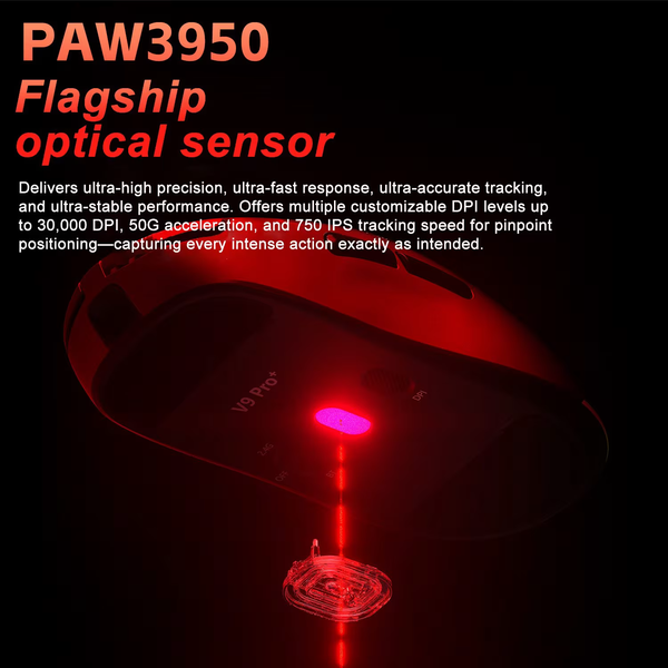 Игровая беспроводная мышка Aula V9 Ultra+ / Три режима подключения / Сенсор PAW3950 / 30000 DPI / Red 554 фото