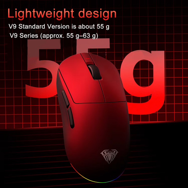 Игровая беспроводная мышка Aula V9 Ultra+ / Три режима подключения / Сенсор PAW3950 / 30000 DPI / Red 554 фото