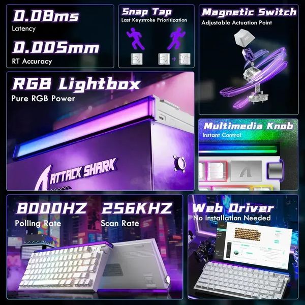 Игровая магнитная проводная клавиатура Attack Shark R85 / Проводное подключение / Magnetic Switch / White Lines 380 фото