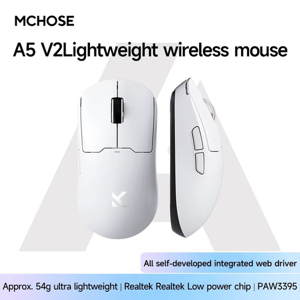 Игровая беспроводная мышь MCHOSE A5 v2 Ultra / Сенсор PAW3395 / Три режима подключения / 26 000 DPI / White 231 фото