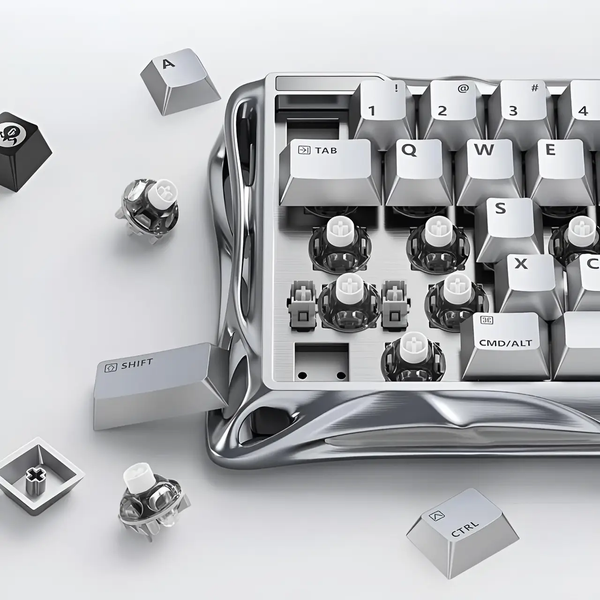 Игровая проводная магнитная клавиатура GravaStar Mercury V60 Pro Deluxe Edition / Magnetic GravaStar UFO Switch / with Keycap Set / Chrome Silver 289 фото