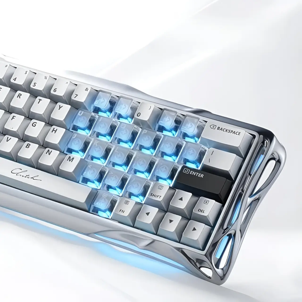 Игровая проводная магнитная клавиатура GravaStar Mercury V60 Pro Deluxe Edition / Magnetic GravaStar UFO Switch / with Keycap Set / Chrome Silver 289 фото