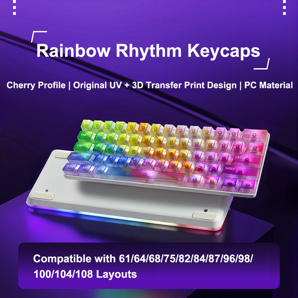 Кастомні матові кейкапи Frosted Flowing Rainbow Rhyme / 120 клавіш / райдужний градієнт / для механічних і магнітних клавіатур / Rainbow KC-5048 фото