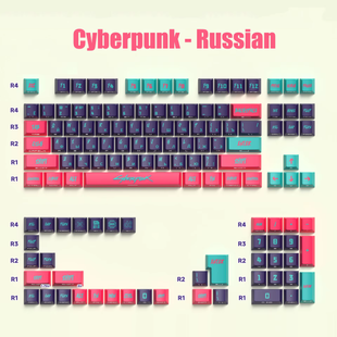 Кастомные PBT кейкапы Cyberpunk / 125 шт. / English + Russian layout / для механических и магнитных клавиатур / Red KC-5007 фото