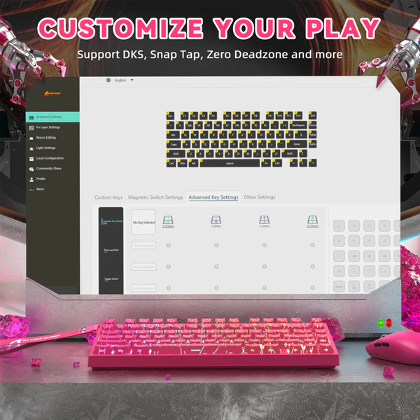Игровая проводная магнитная клавиатура Attack Shark R82 / Проводное подключение / Magnetic Switch / Pink 194 фото