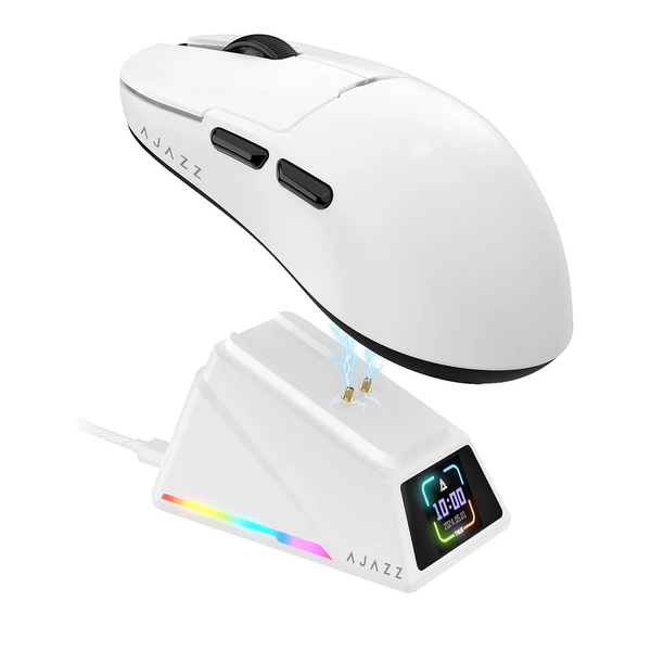Ігрова бездротова мишка AJAZZ AJ159 Apex /Три режими підключення / 42000 DPI / сенсор PAW3950 / Док-станція з LED-дисплеєм / White 186 фото