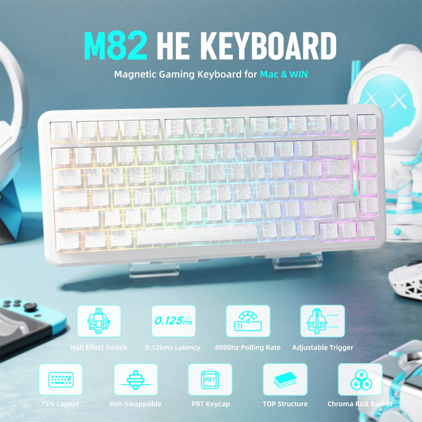 Игровая магнитная клавиатура MAMBASNAKE M82 HE / Hall Effect / Magnetic Switch / 75% / Rapid Trigger / White 365 фото