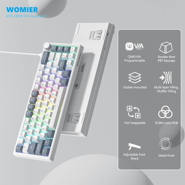 Игровая механическая клавиатура Womier VK66 Pro / Проводное подключение / Womier POM Series Switches / Grey 381 фото
