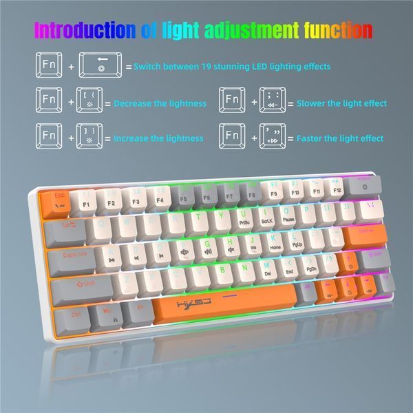 Ігрова механічна дротова клавіатура HXSJ V500 / Blue Switch / 60% / RGB / Colourful 356 фото