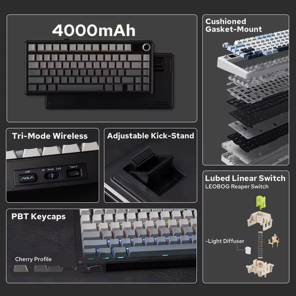 Ігрова механічна клавіатура Aula F75 Max / Три режими підключення / LEOBOG Reaper Switch / Black 157 фото