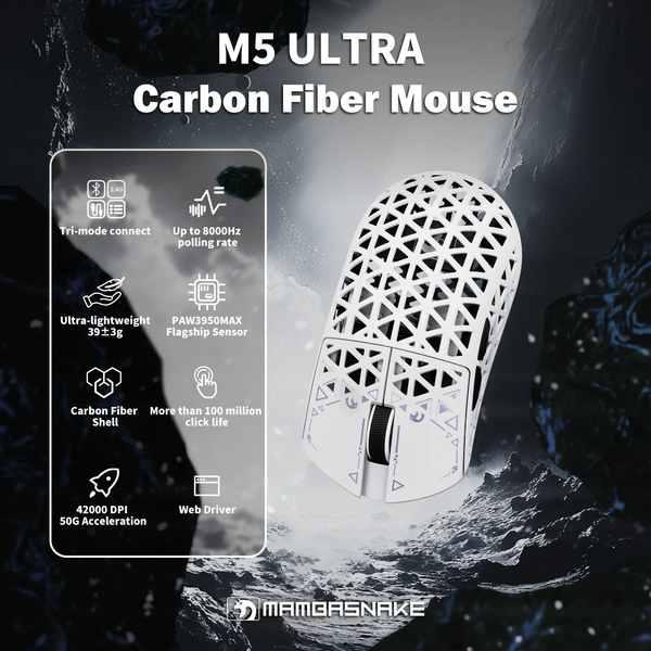 Игровая беспроводная мышка Mambasnake M5 Ultra / PAW3950 Max / 42000 DPI / White 280 фото