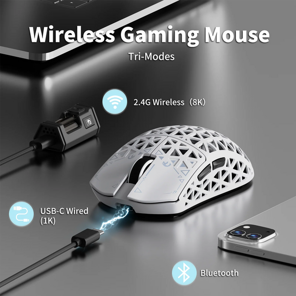 Игровая беспроводная мышка Mambasnake M5 Ultra / PAW3950 Max / 42000 DPI / White 280 фото