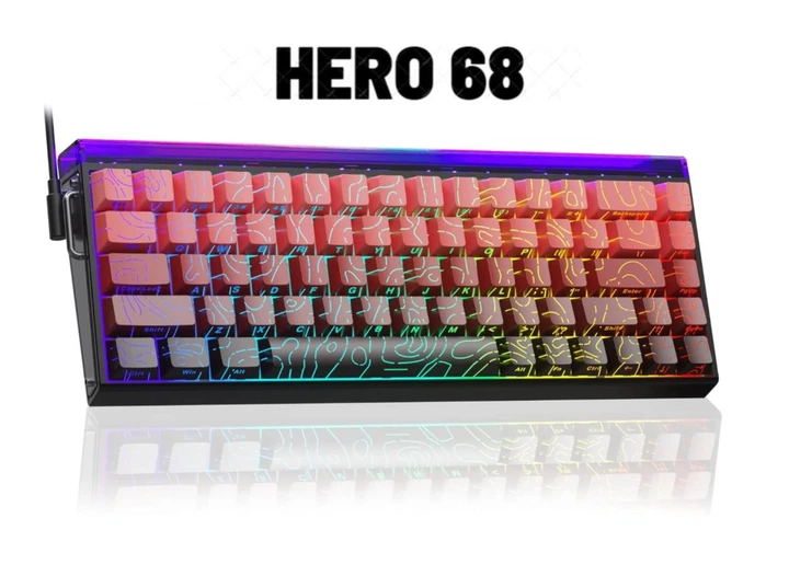 Магнітна клавіатура AULA HERO 68 HE / 60% / Дротове підключення / Sea Emperor Magnetic Switch / Red Lines 539 фото