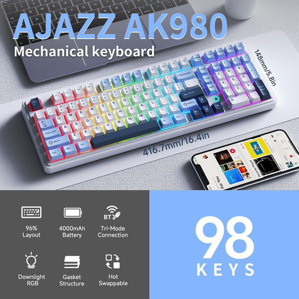 AJAZZ AK980 &mdash; повнорозмірна механічна клавіатура (100%)  92 фото