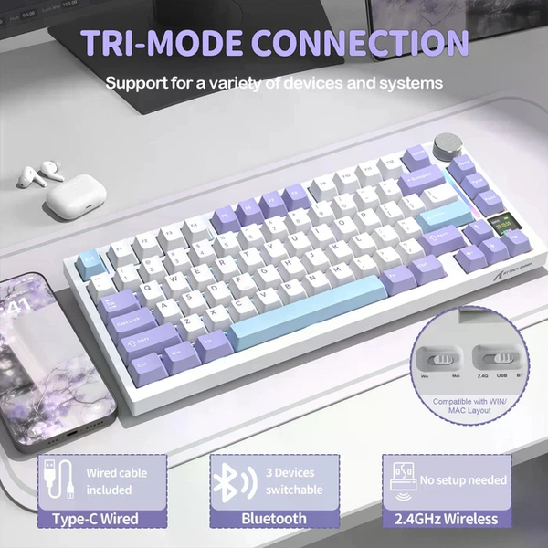 Игровая беспроводная механическая клавиатура Attack Shark X820 Ultra / Три режима подключения / Pre-Lubed Linear Switch / White 496 фото