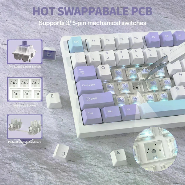 Игровая беспроводная механическая клавиатура Attack Shark X820 Ultra / Три режима подключения / Pre-Lubed Linear Switch / White 496 фото