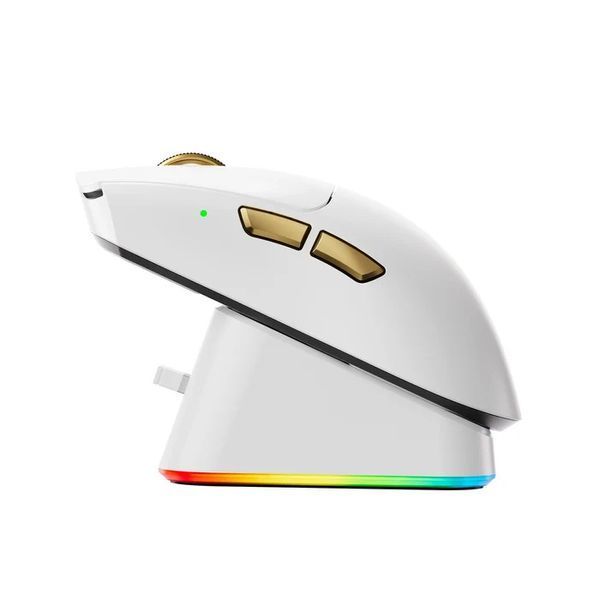 Ігрова бездротова мишка MCHOSE K7 V2 Ultra+ / Три режими підключення / Сенсор PAW3955 TI / 50000 DPI / 8000 Гц / магнітна RGB док-станція / White K7-V2-W фото
