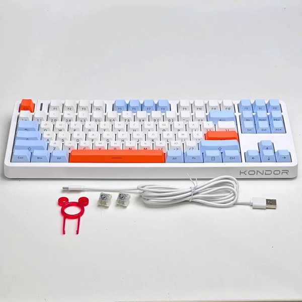 Ігрова дротова механічна клавіатура Kondor Orion Classic / Дротове підключення / Grey Silent Switch / White 557 фото