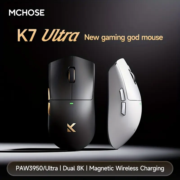 Беспроводная игровая мышь MCHOSE K7 Ultra / Три режима подключения / PAW3950 / 42 000 DPI / Black 201 фото
