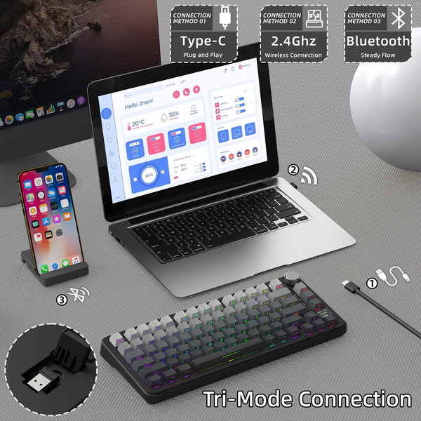 Игровая механическая беспроводная клавиатура Attack Shark X85 Pro / Три режима подключения / Blueberry Switch / Black 512 фото