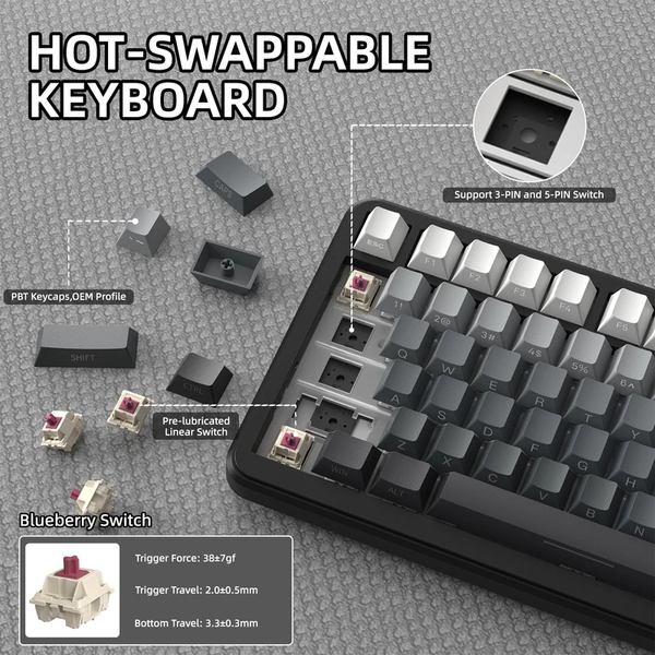 Игровая механическая беспроводная клавиатура Attack Shark X85 Pro / Три режима подключения / Blueberry Switch / Black 512 фото