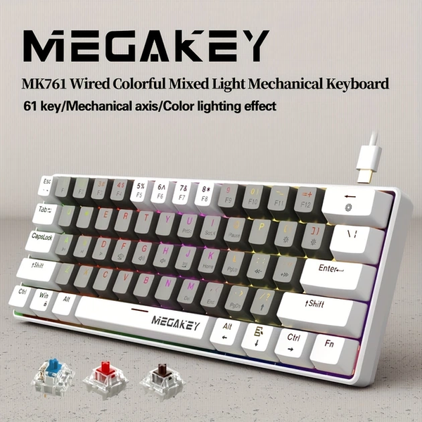 Игровая проволочная механическая клавиатура MegaKey MK761 / 60% / Red Switch / RGB / Grey 362 фото