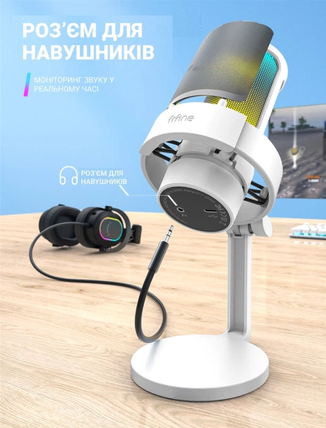 Ігровий студійний конденсаторний мікрофон FIFINE A8W / AmpliGame / RGB  319 фото