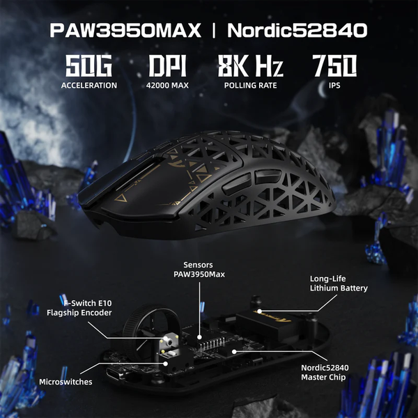 Ігрова мишка ATTACK SHARK R5 Ultra / Три режими підключення / PAW3950MAX / Carbon Fiber / 39 г / Black 48 фото