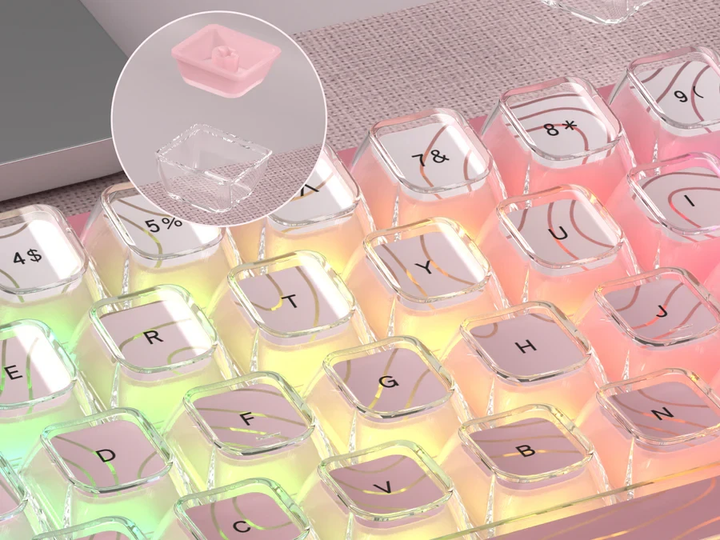 Игровая механическая клавиатура Womier VK66 Pro / Проводное подключение / Womier POM Series Switches / Pink Lines 235 фото