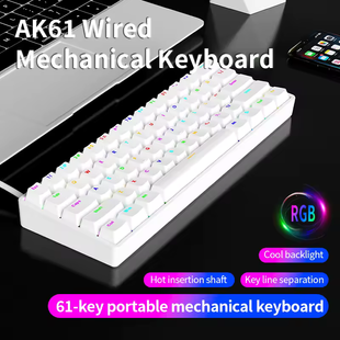 Ігрова дротова механічна клавіатура AK61 / Red Switch / Hot Swappable / 60% / White 361 фото