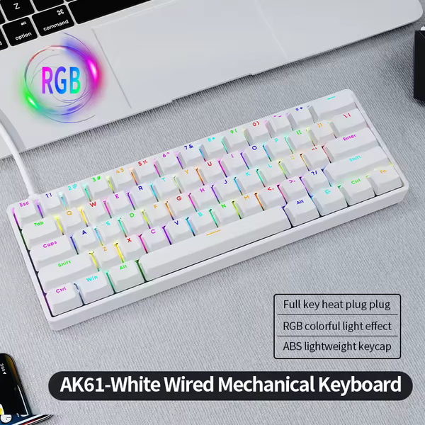 Ігрова дротова механічна клавіатура AK61 / Red Switch / Hot Swappable / 60% / White 361 фото