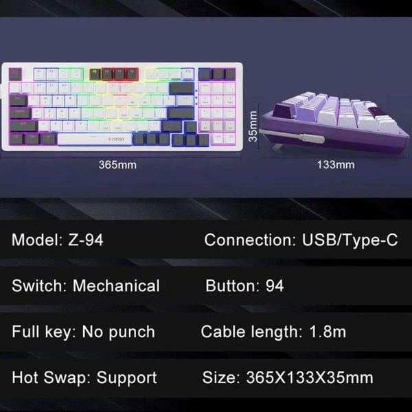 Игровая проводная механическая клавиатура E-YOOSO Z94 / Red Switch / RGB / Hot Swap / White 358 фото