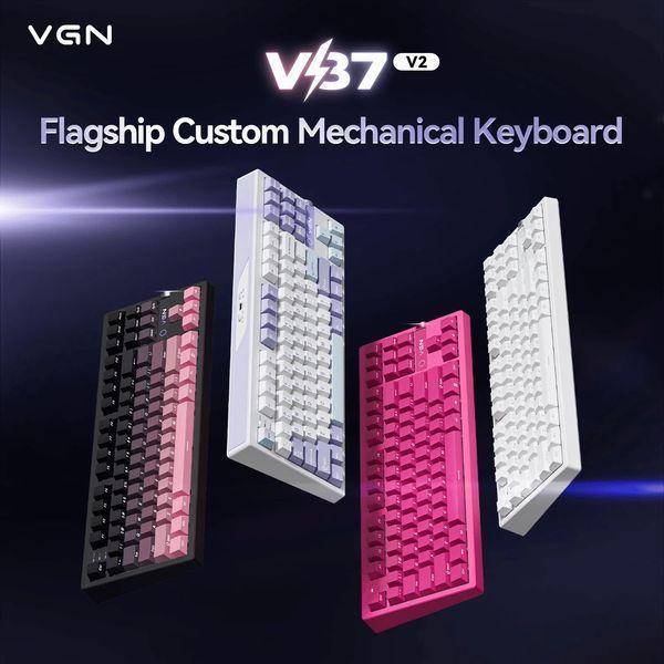 Ігрова бездротова механічна клавіатура VGN V87 V2 / Три режими підключення / Night Demon Switch / Black Pink 685 фото