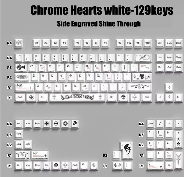 Кастомні кейкапи Chrome Heart / 129 клавіш / готичний дизайн / для механічних і магнітних клавіатур / White KC-5026 фото