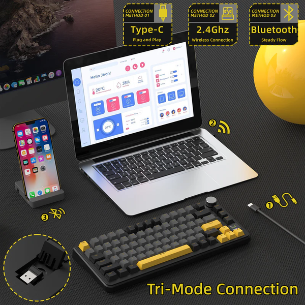 Ігрова механічна бездротова клавіатура Attack Shark X85 Pro / Три режими підключення / Blueberry Switch / Grey 379 фото