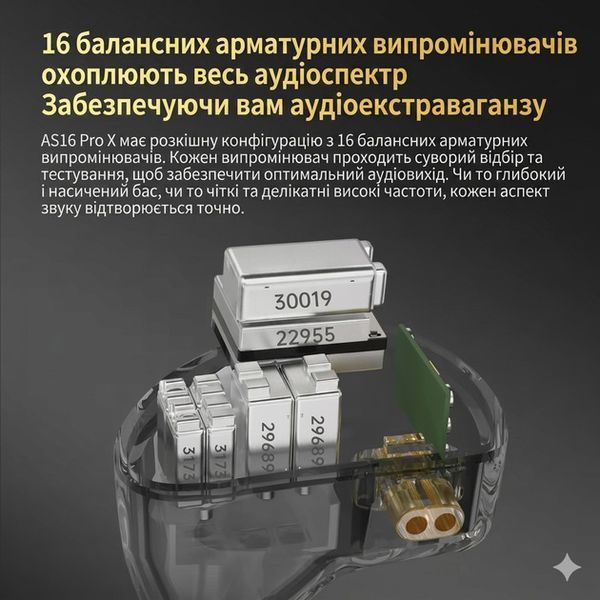 Дротові вакуумні навушники KZ AS16 Pro X / 3.5 мм / 16 арматурних драйверів / Black 686 фото