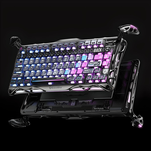 Ігрова бездротова механічна клавіатура Gravastar Mercury K1 Pro TKL Cyberpunk / Три режими підключення / Kailh Speedy Mint / Grey  448 фото