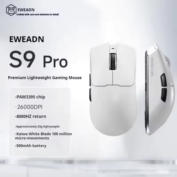 Игровая беспроводная мышка EWEADN S9 Pro / Три режима подключения / Сенсор PAW3395 / 26000 DPI / White 284 фото