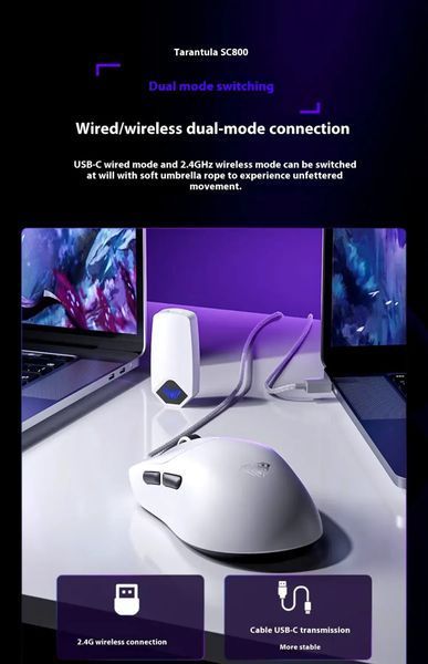 Ігрова бездротова мишка AULA SC800 / Два режими підключення / Сенсор PAW3395 / 26000 DPI / White 606 фото